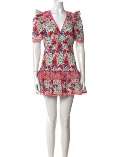 Pre-owned Loveshackfancy Floral Print Mini Dress In White