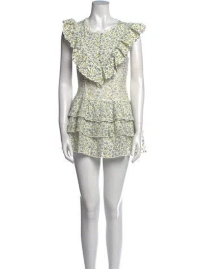 Pre-owned Loveshackfancy Floral Print Mini Dress In White