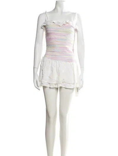 Pre-owned Loveshackfancy Floral Print Mini Dress In White
