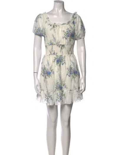 Pre-owned Loveshackfancy Floral Print Mini Dress In White