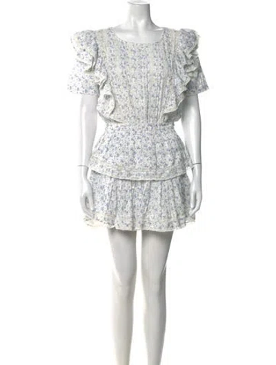 Pre-owned Loveshackfancy Floral Print Mini Dress In White
