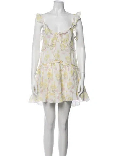 Pre-owned Loveshackfancy Floral Print Mini Dress In White