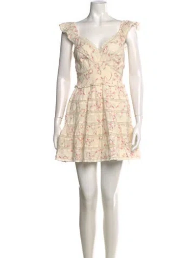 Pre-owned Loveshackfancy Floral Print Mini Dress In White