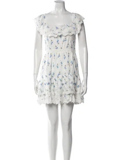 Pre-owned Loveshackfancy Floral Print Mini Dress In White