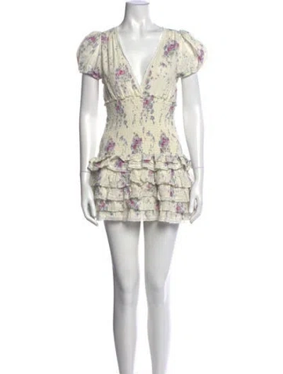 Pre-owned Loveshackfancy Floral Print Mini Dress In White