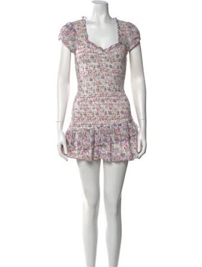 Pre-owned Loveshackfancy Floral Print Mini Dress In White