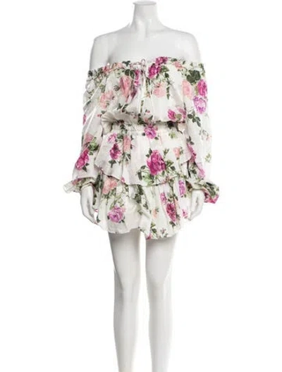 Pre-owned Loveshackfancy Floral Print Mini Dress In White