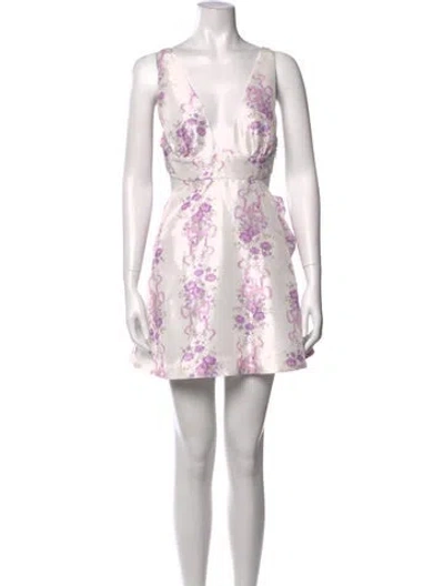 Pre-owned Loveshackfancy Floral Print Mini Dress In White