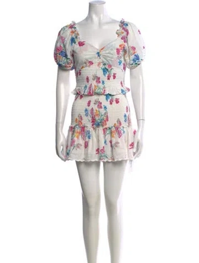Pre-owned Loveshackfancy Floral Print Mini Dress In White