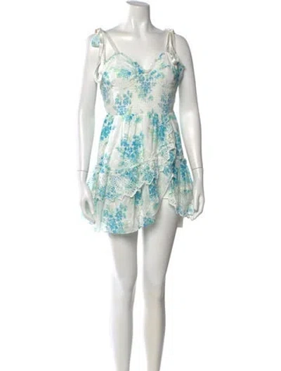 Pre-owned Loveshackfancy Floral Print Mini Dress In White
