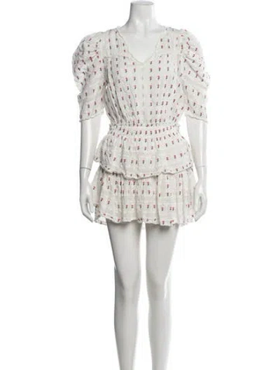 Pre-owned Loveshackfancy Floral Print Mini Dress In White