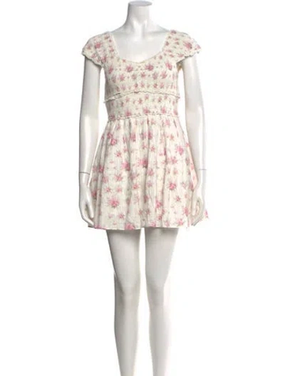 Pre-owned Loveshackfancy Floral Print Mini Dress In White