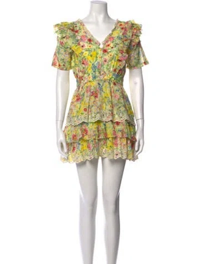 Pre-owned Loveshackfancy Floral Print Mini Dress In White