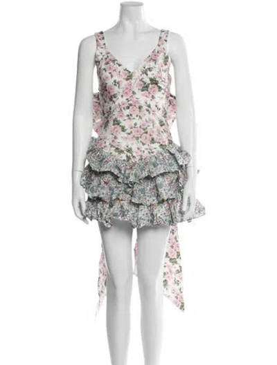 Pre-owned Loveshackfancy Floral Print Mini Dress In White