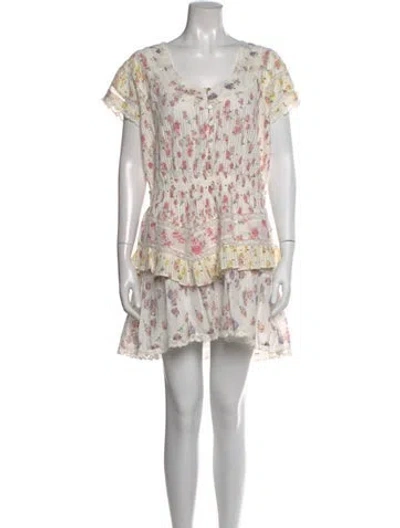Pre-owned Loveshackfancy Floral Print Mini Dress In White