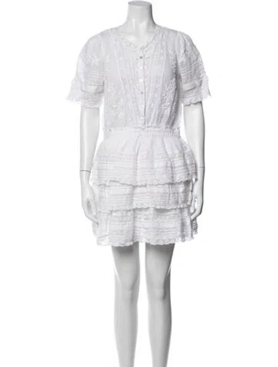 Pre-owned Loveshackfancy Floral Print Mini Dress In White