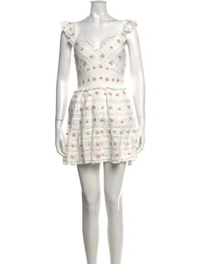 Pre-owned Loveshackfancy Floral Print Mini Dress In White
