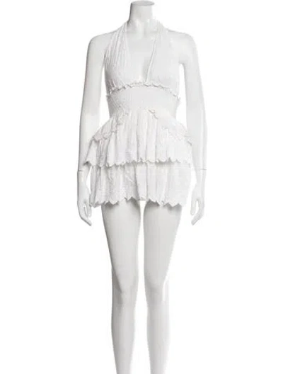 Pre-owned Loveshackfancy Floral Print Mini Dress In White