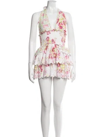 Pre-owned Loveshackfancy Floral Print Mini Dress In White