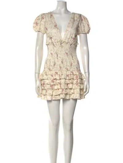 Pre-owned Loveshackfancy Floral Print Mini Dress In White