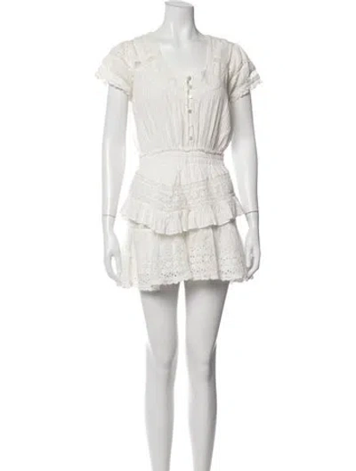 Pre-owned Loveshackfancy Floral Print Mini Dress In White