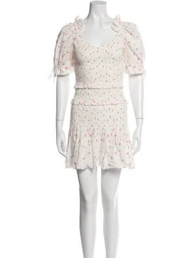 Pre-owned Loveshackfancy Floral Print Mini Dress In White