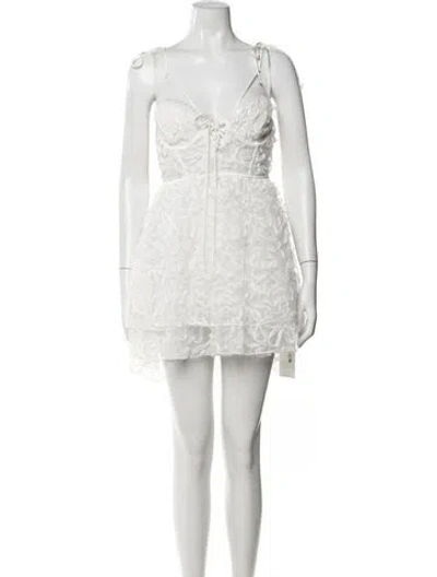 Pre-owned Loveshackfancy Floral Print Mini Dress In White
