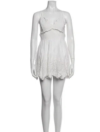 Pre-owned Loveshackfancy Floral Print Mini Dress In White