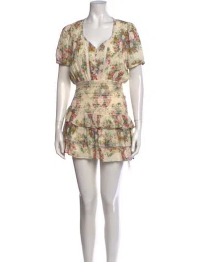 Pre-owned Loveshackfancy Floral Print Mini Dress In White