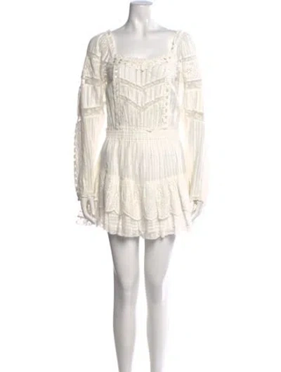 Pre-owned Loveshackfancy Floral Print Mini Dress In White