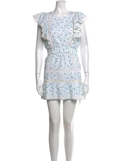 Pre-owned Loveshackfancy Floral Print Mini Dress In White