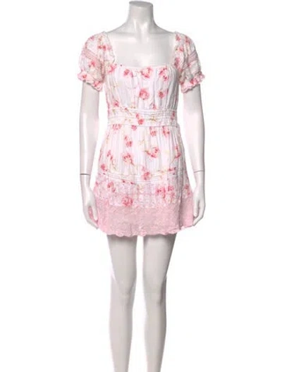 Pre-owned Loveshackfancy Floral Print Mini Dress In White
