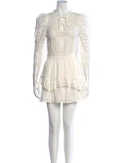 Pre-owned Loveshackfancy Floral Print Mini Dress In White
