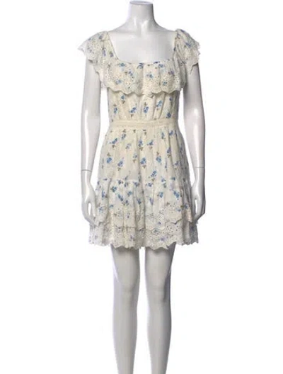 Pre-owned Loveshackfancy Floral Print Mini Dress In White