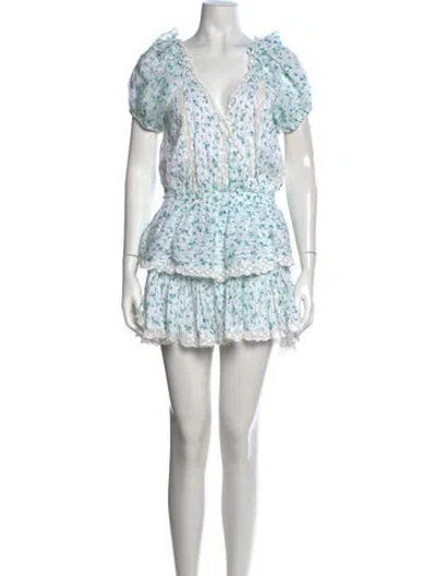 Pre-owned Loveshackfancy Floral Print Mini Dress In White