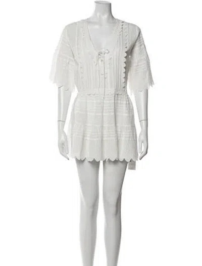 Pre-owned Loveshackfancy Floral Print Mini Dress In White