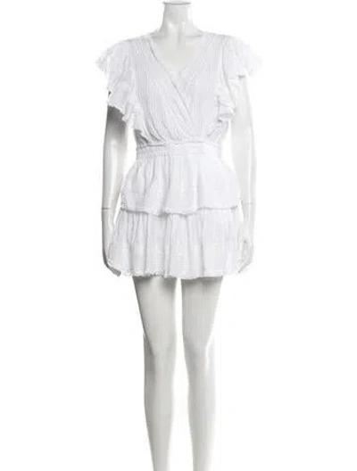 Pre-owned Loveshackfancy Floral Print Mini Dress In White