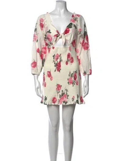 Pre-owned Loveshackfancy Floral Print Mini Dress In White