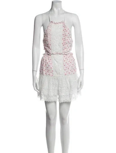 Pre-owned Loveshackfancy Floral Print Mini Dress In White