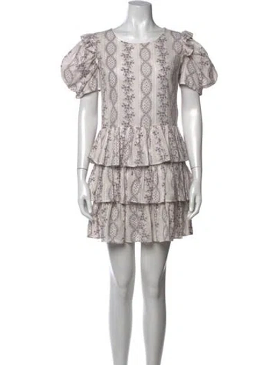 Pre-owned Loveshackfancy Floral Print Mini Dress In White