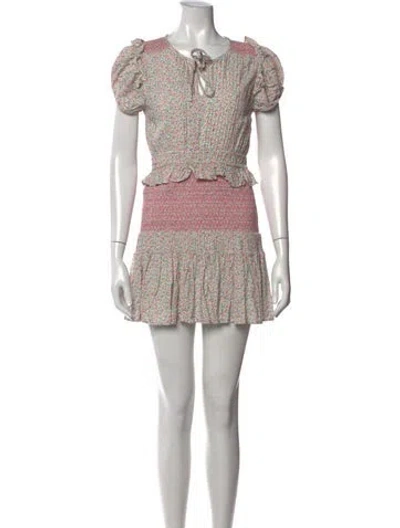 Pre-owned Loveshackfancy Floral Print Mini Dress In White