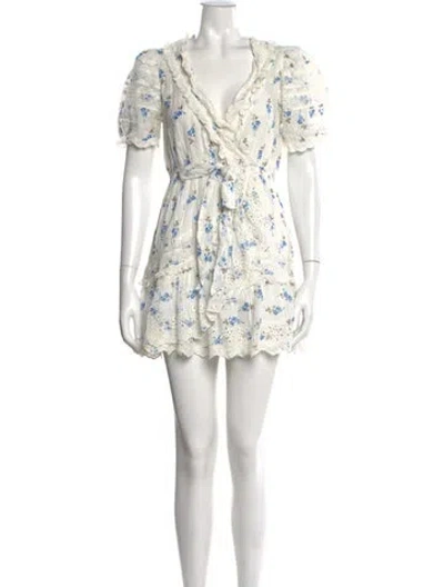 Pre-owned Loveshackfancy Floral Print Mini Dress In White