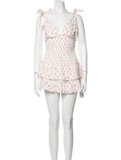 Pre-owned Loveshackfancy Floral Print Mini Dress In White