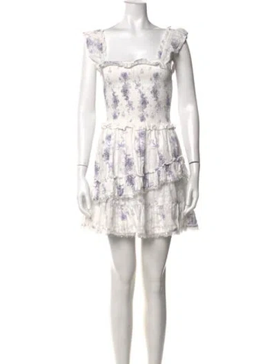 Pre-owned Loveshackfancy Floral Print Mini Dress In White