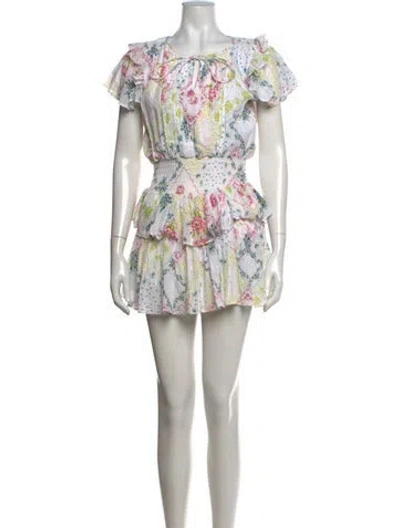 Pre-owned Loveshackfancy Floral Print Mini Dress In White