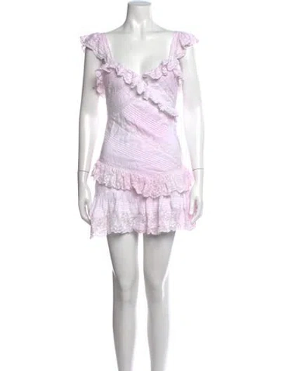 Pre-owned Loveshackfancy Floral Print Mini Dress In White