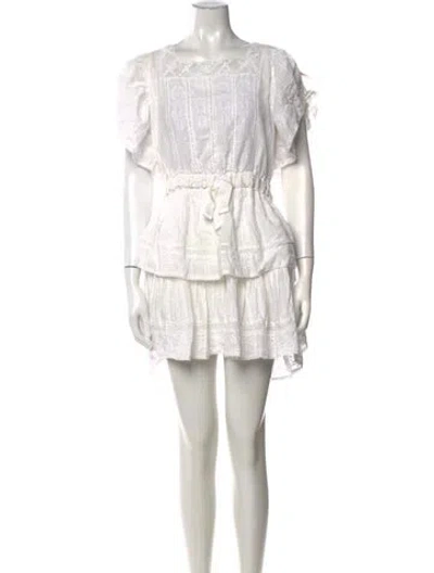Pre-owned Loveshackfancy Floral Print Mini Dress In White