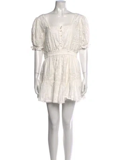 Pre-owned Loveshackfancy Floral Print Mini Dress In White