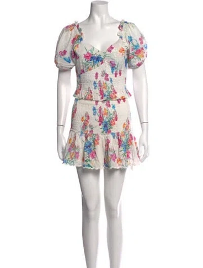 Pre-owned Loveshackfancy Floral Print Mini Dress In White