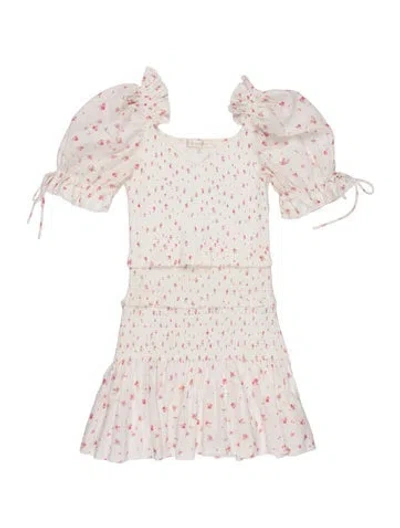 Pre-owned Loveshackfancy Floral Print Mini Dress In White